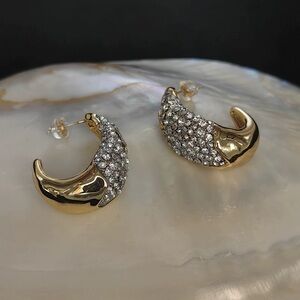 Gold-tone Crystal Crescent Hoop Earrings